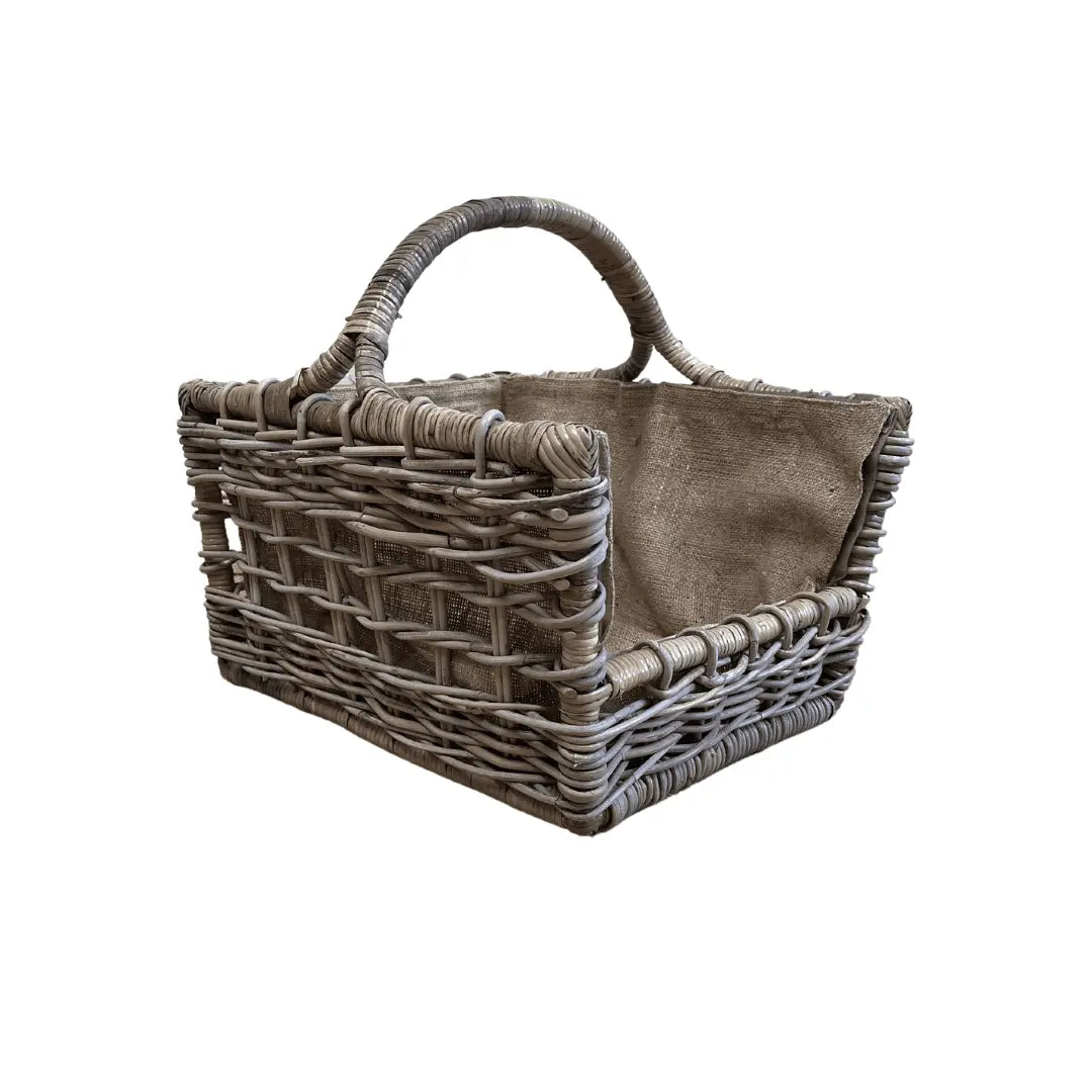 Log Basket Open Weave with High Handle