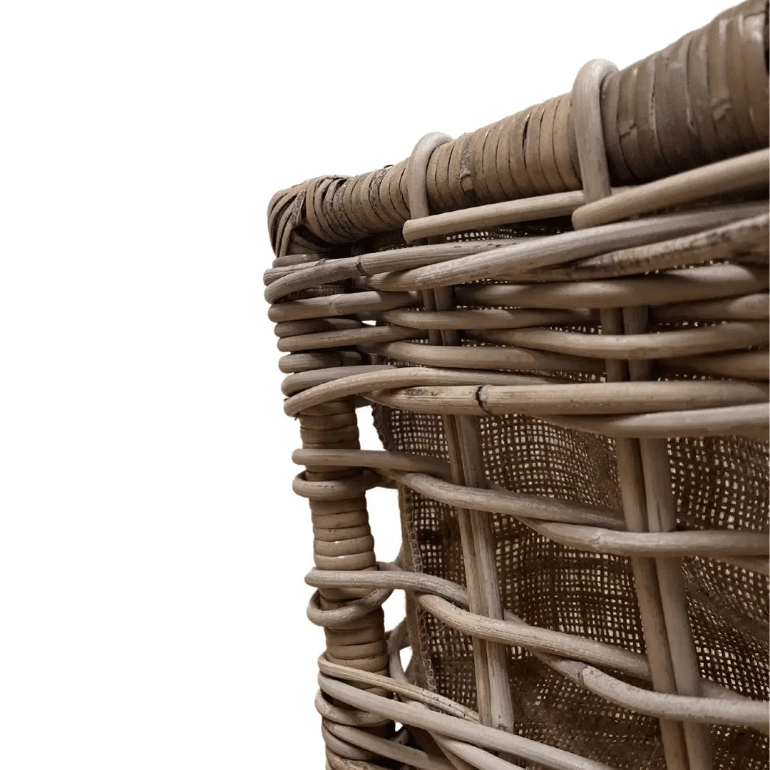 Log Basket Open Weave with High Handle