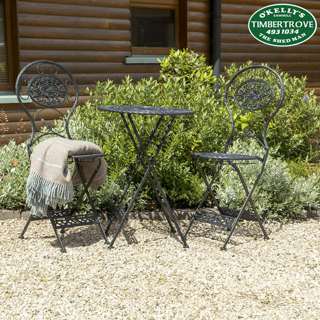 Black Metal Outdoor Table & Chairs Set Timbertrove