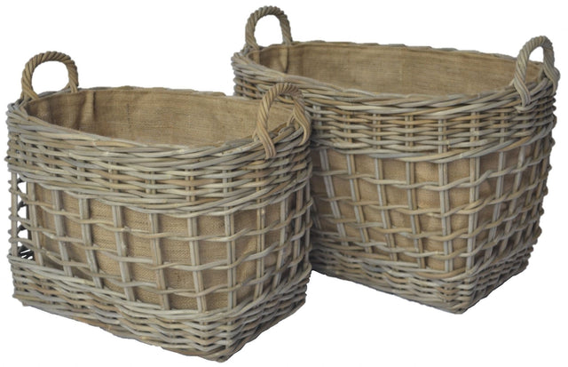 Open Weave Oval Baskets with Ear Handles & Jute Liner